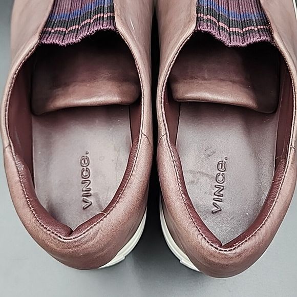 Vince Cantara Leather Slip On Sneakers Burgundy Size 9 US 39 EU Platform Knit - Picture 14 of 14